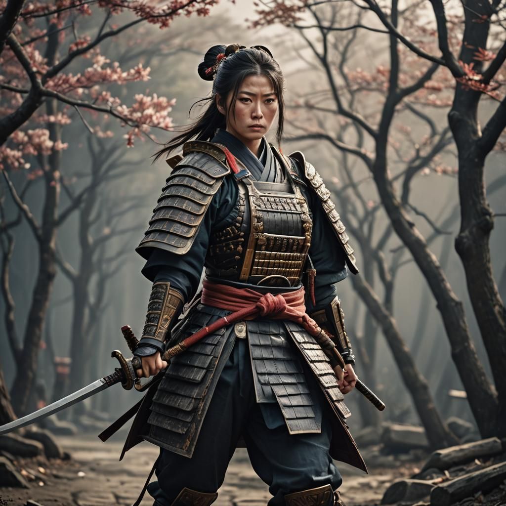 Hyperrealistic Female Samurai Warrior in HDR
