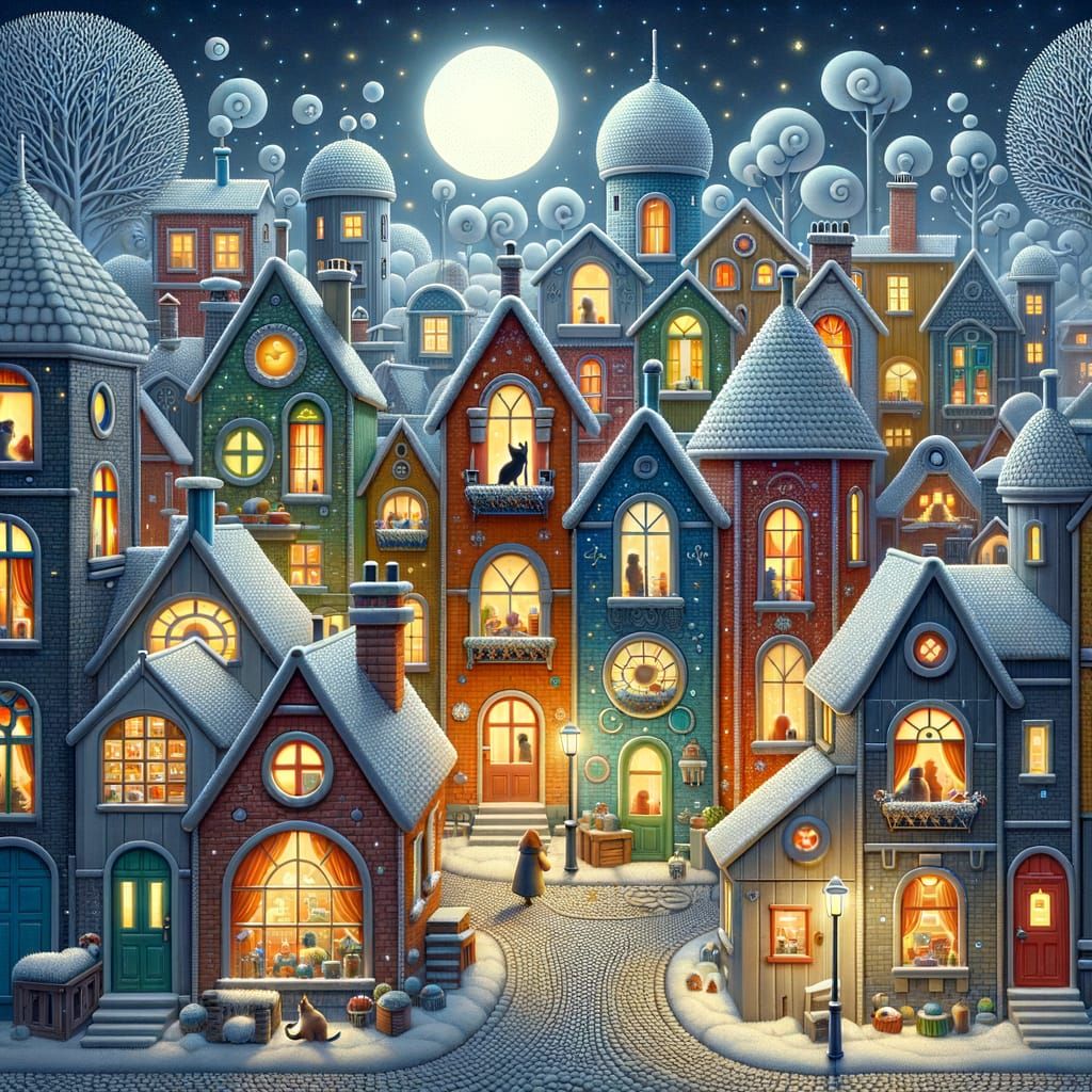 Enchanting 3D Village with Asymmetrical Houses