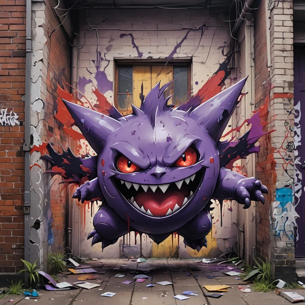 Gengar Pokemon in Graffiti Art Style