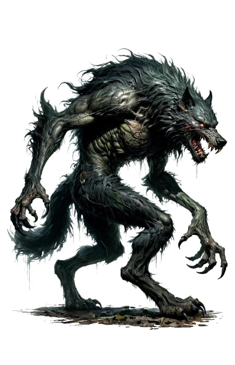 Demonic Werewolf in Eerie Forest, Photorealistic Art