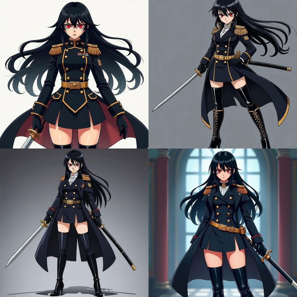 Anime Female Admiral in Black Uniform With Sword