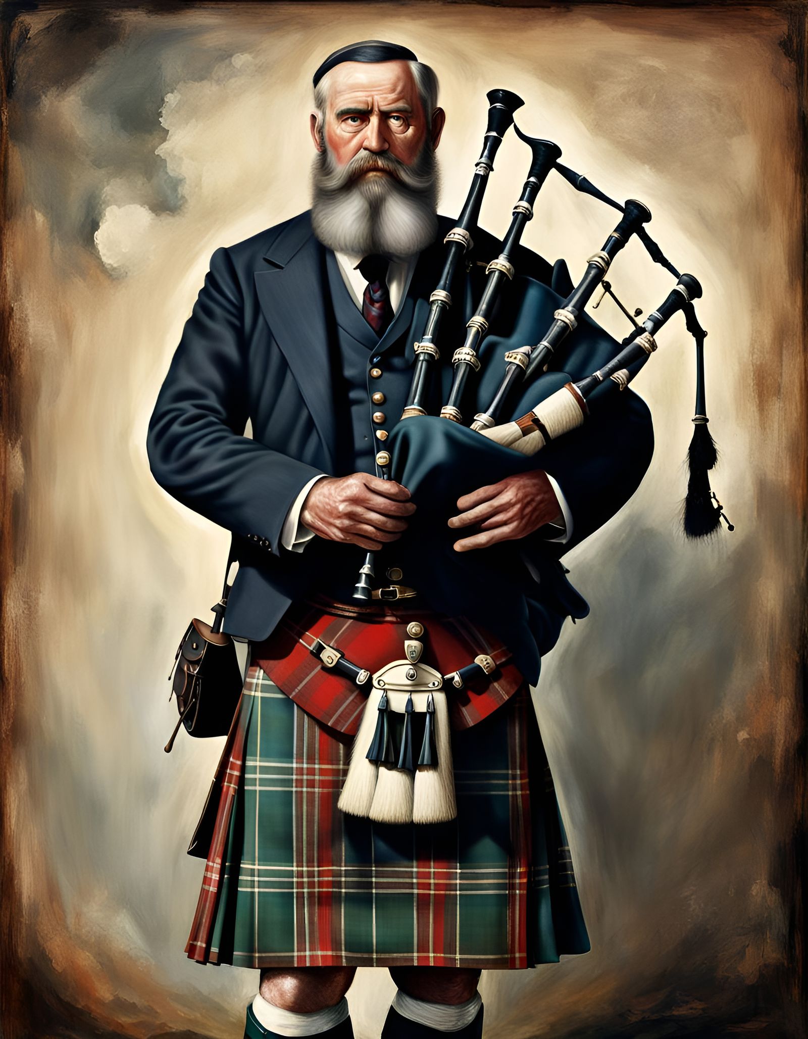 Bagpipes Player in Plaid Kilt: Historical Realism