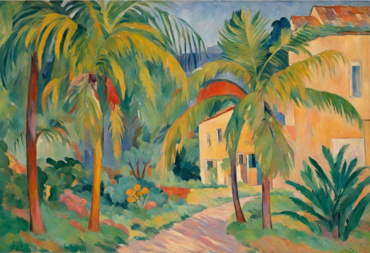 Palm Fronds: A Fauvist Post-Impressionist Oil Painting