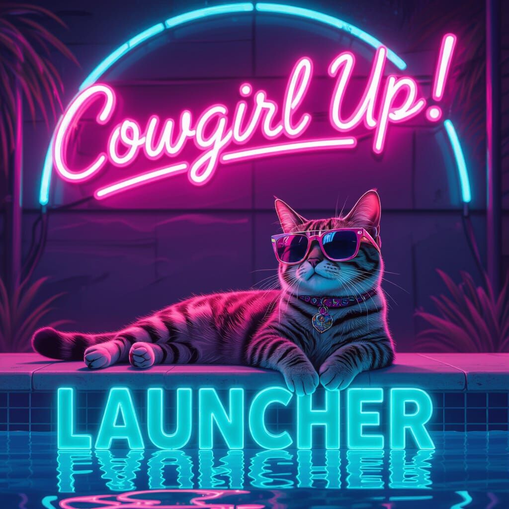 Cat Lounging Under Retro Neon Sign in Syd Mead Style