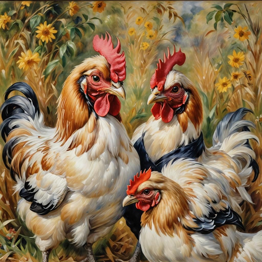 Impressionistic Chickens in Renoir Style