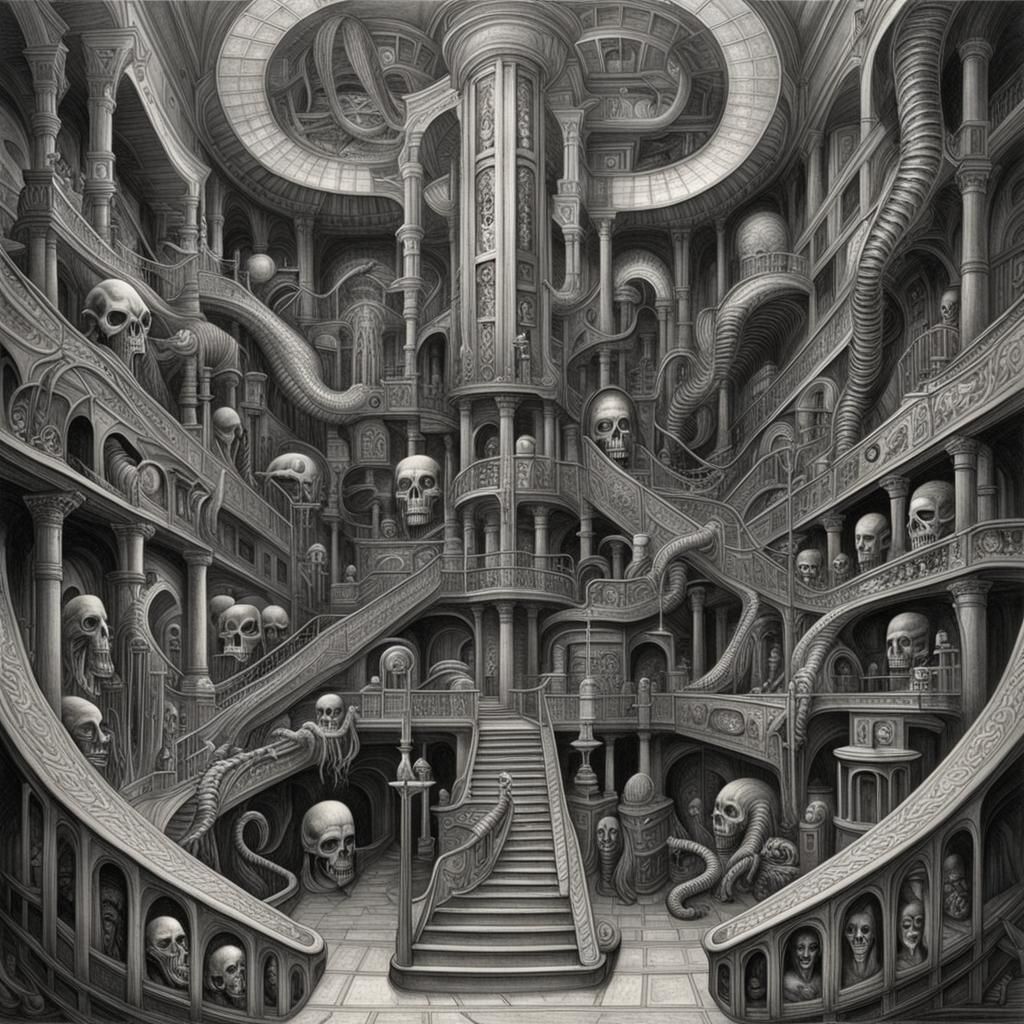 Surreal Biomechanical Architecture in Escher Style