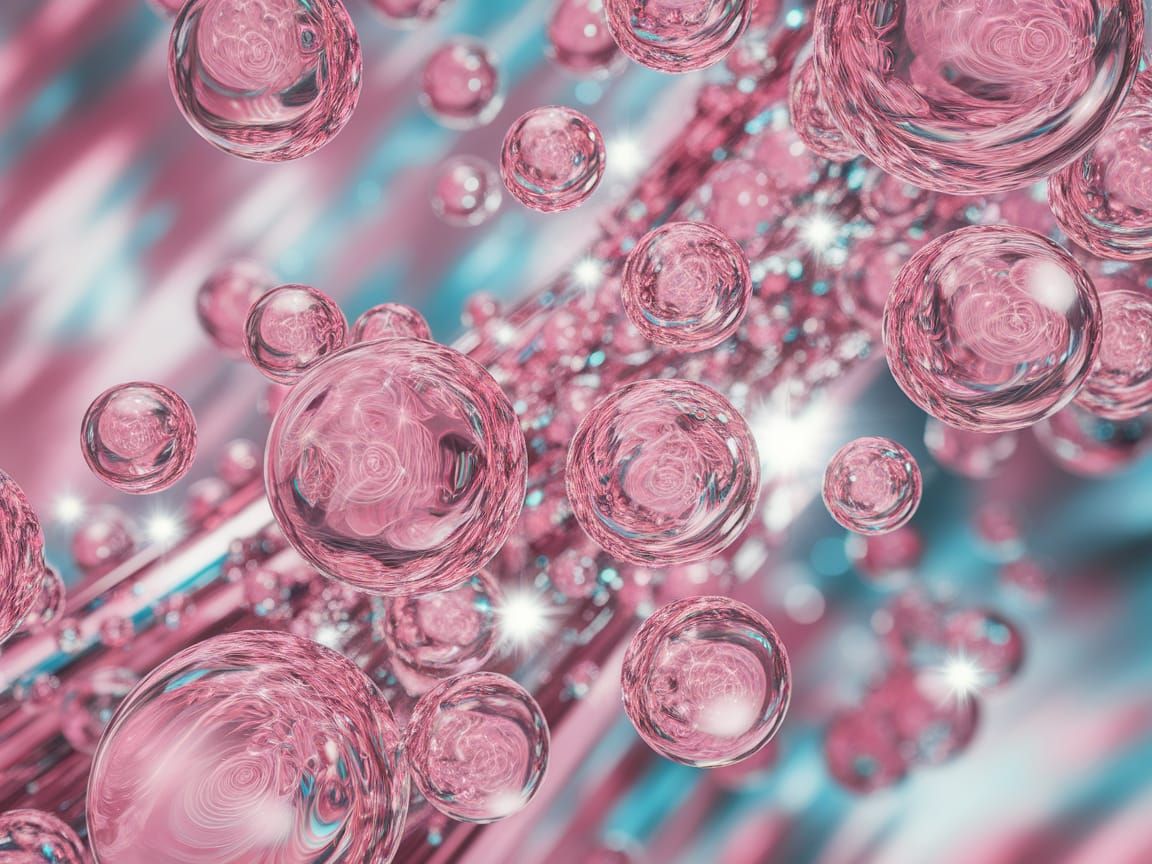 Pink Crystal Spheres in a Dreamy, Futuristic Scene