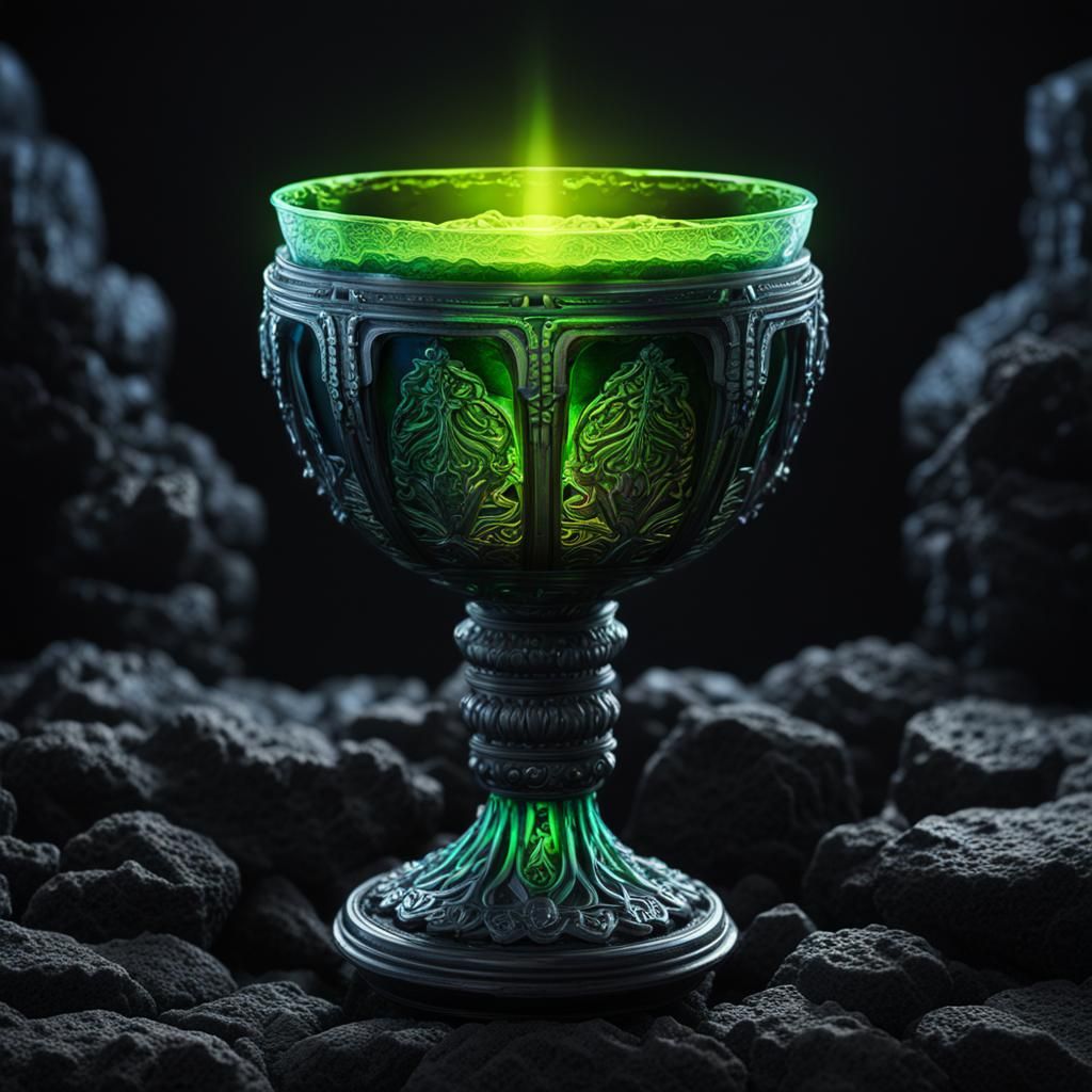 Fluorescent Absinthe Chalice on Lava Rock