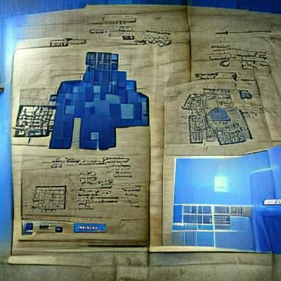 Minecraft Blueprint Schematic in Technical Style