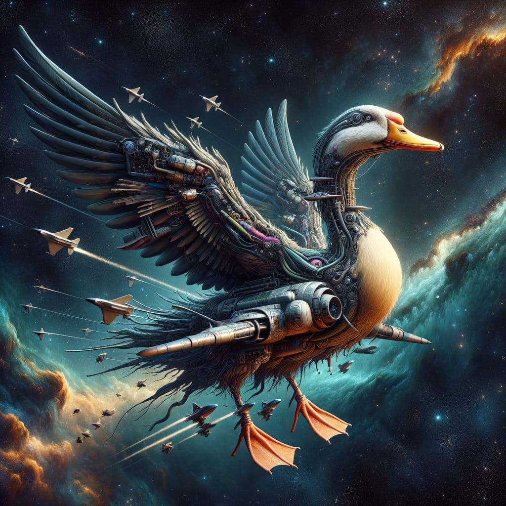 Surreal Goose Fighter Plane Hybrid in Space