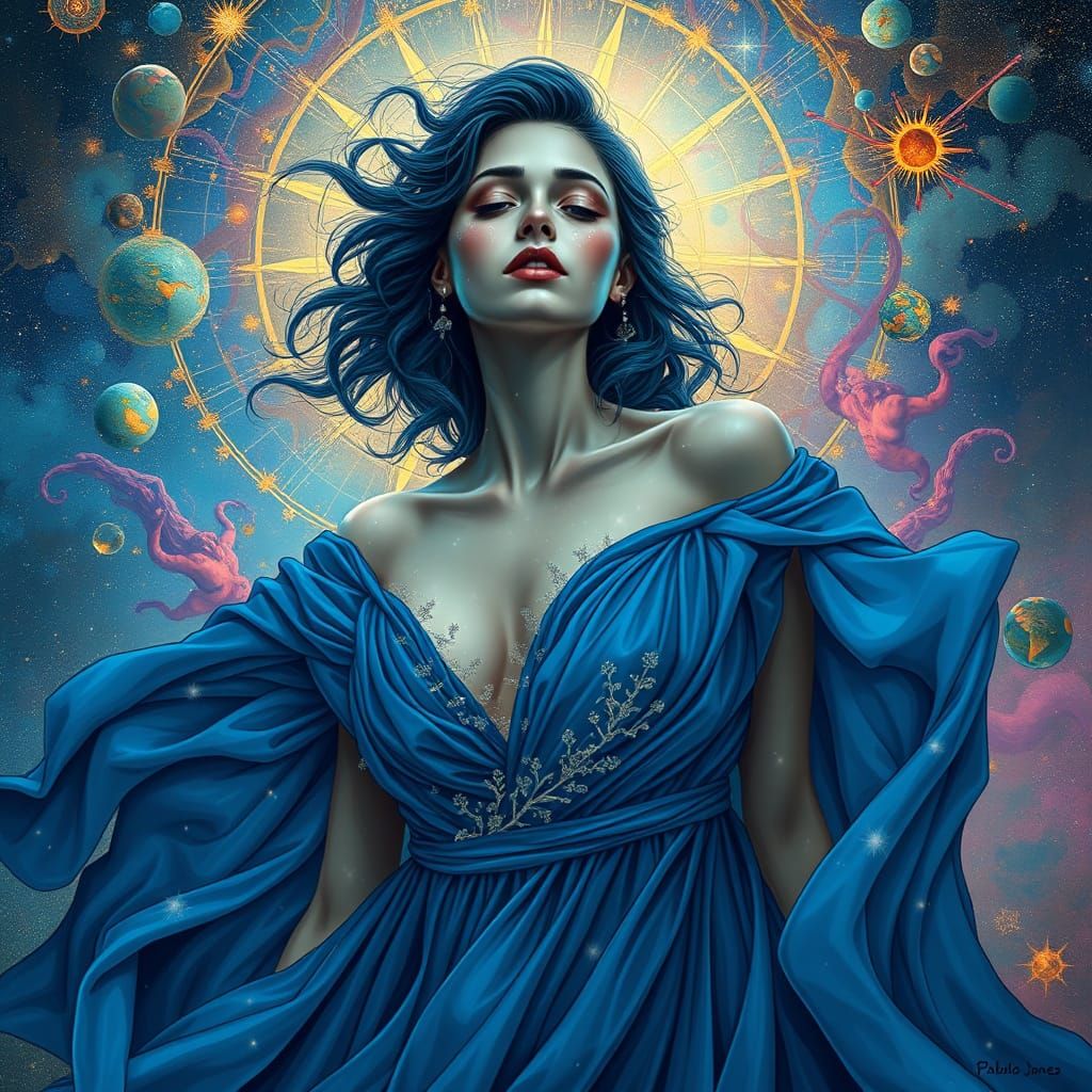 Lonely Woman in Astral Cosmic Dreamscape