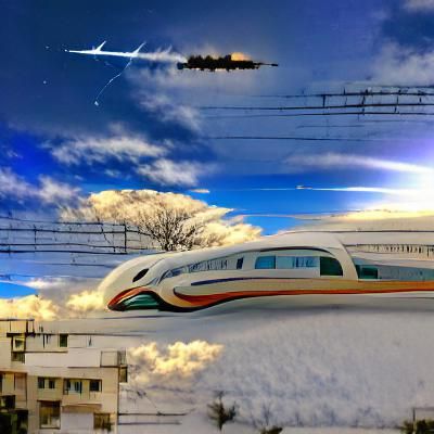 Bullet Train Piercing the Winter Sky