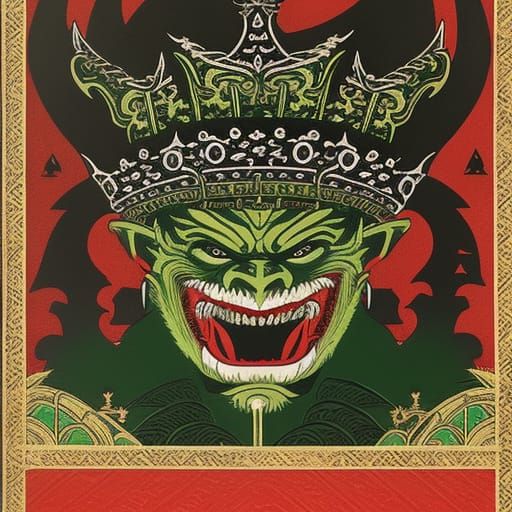 Green Goblin King Portrait in Vintage Woodcut Style