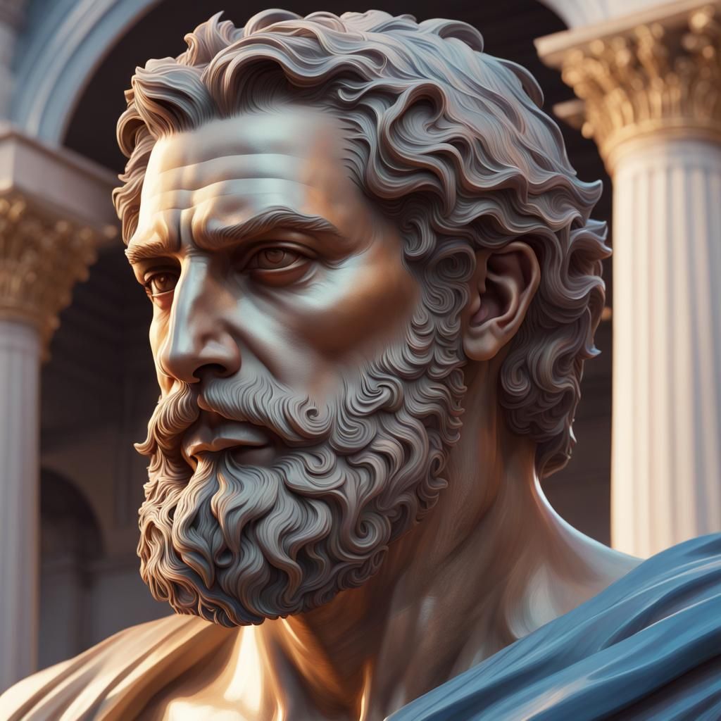 Statue of Bearded Greek King in Hyperdetailed Style