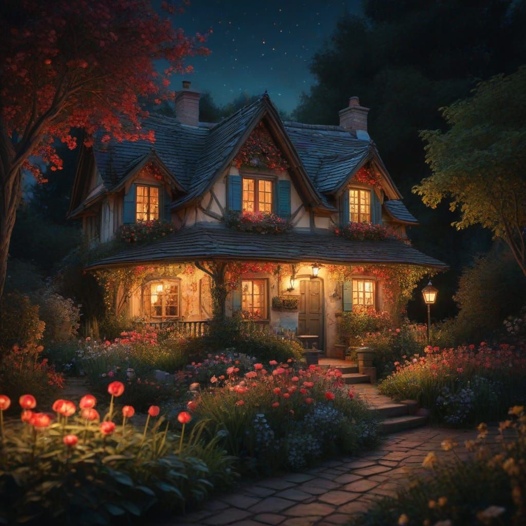 Whimsical Cottage Scene in Soft Focus Impressionism