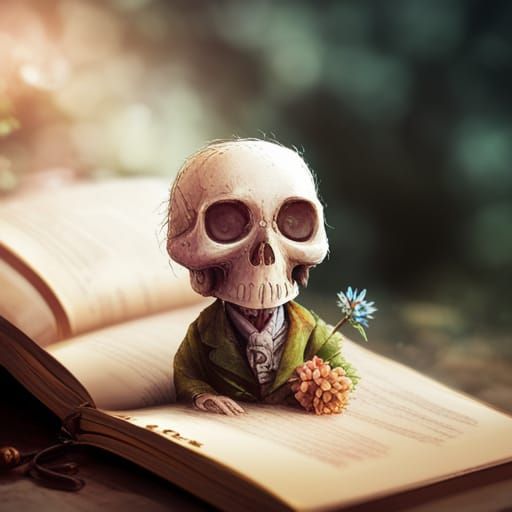 Cute Skeleton Portrait with Flowers as Colorful Illustration