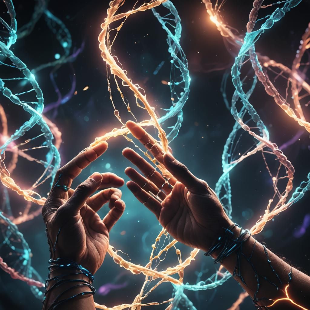 Bioluminescent DNA Weaving: Fantasy Concept Art