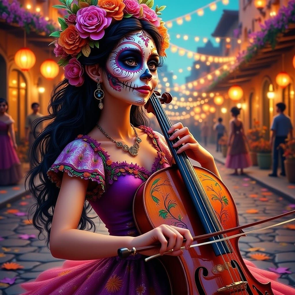 Catrina Makeup Cello Player in Dia de los Muertos Celebratio...