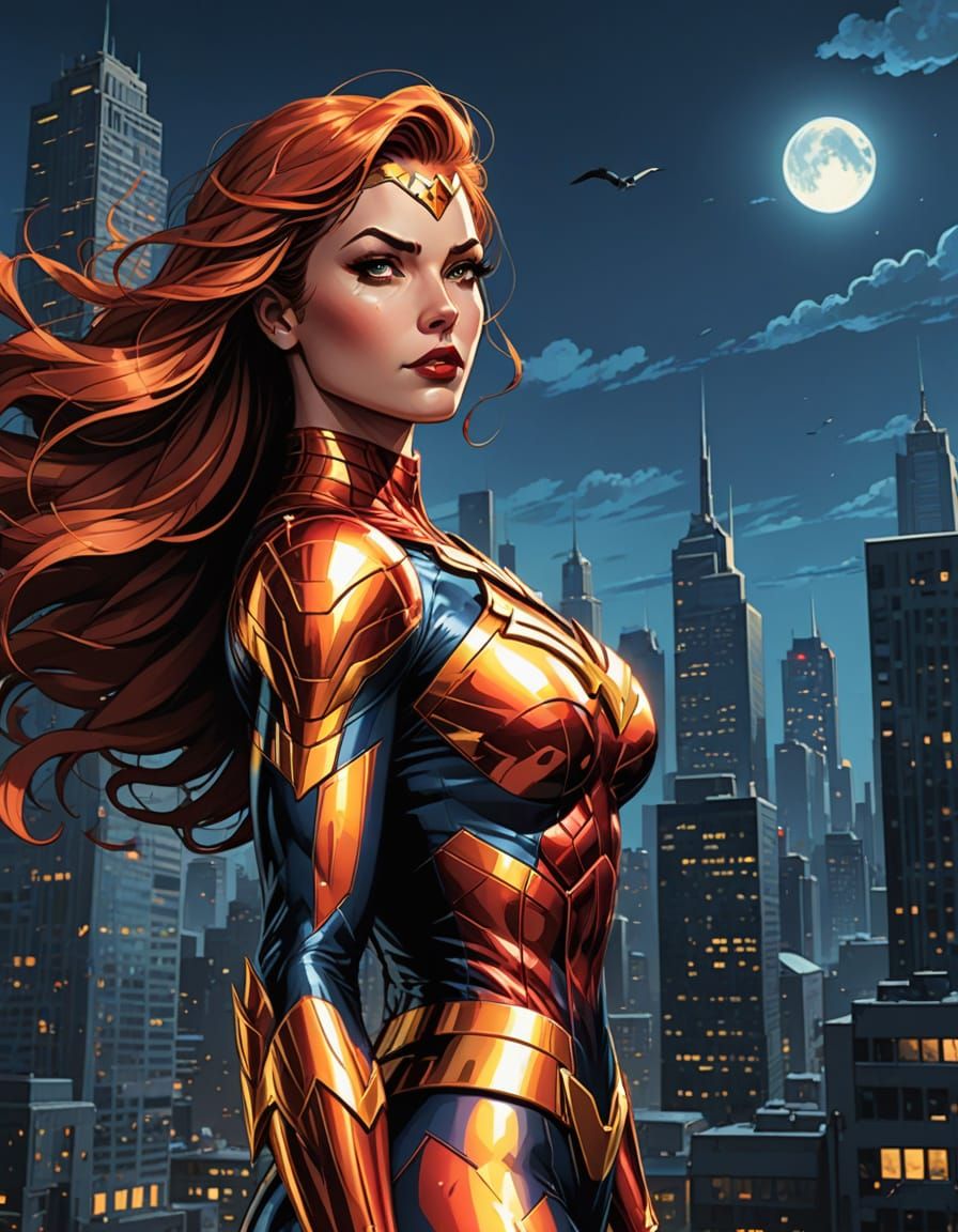 Heroic Woman in a Dynamic Comic Book Art Style