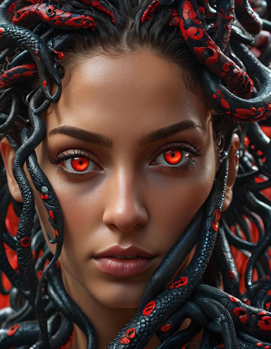 Medusa Portrait with Snakes in Hyper-Realistic Digital Art