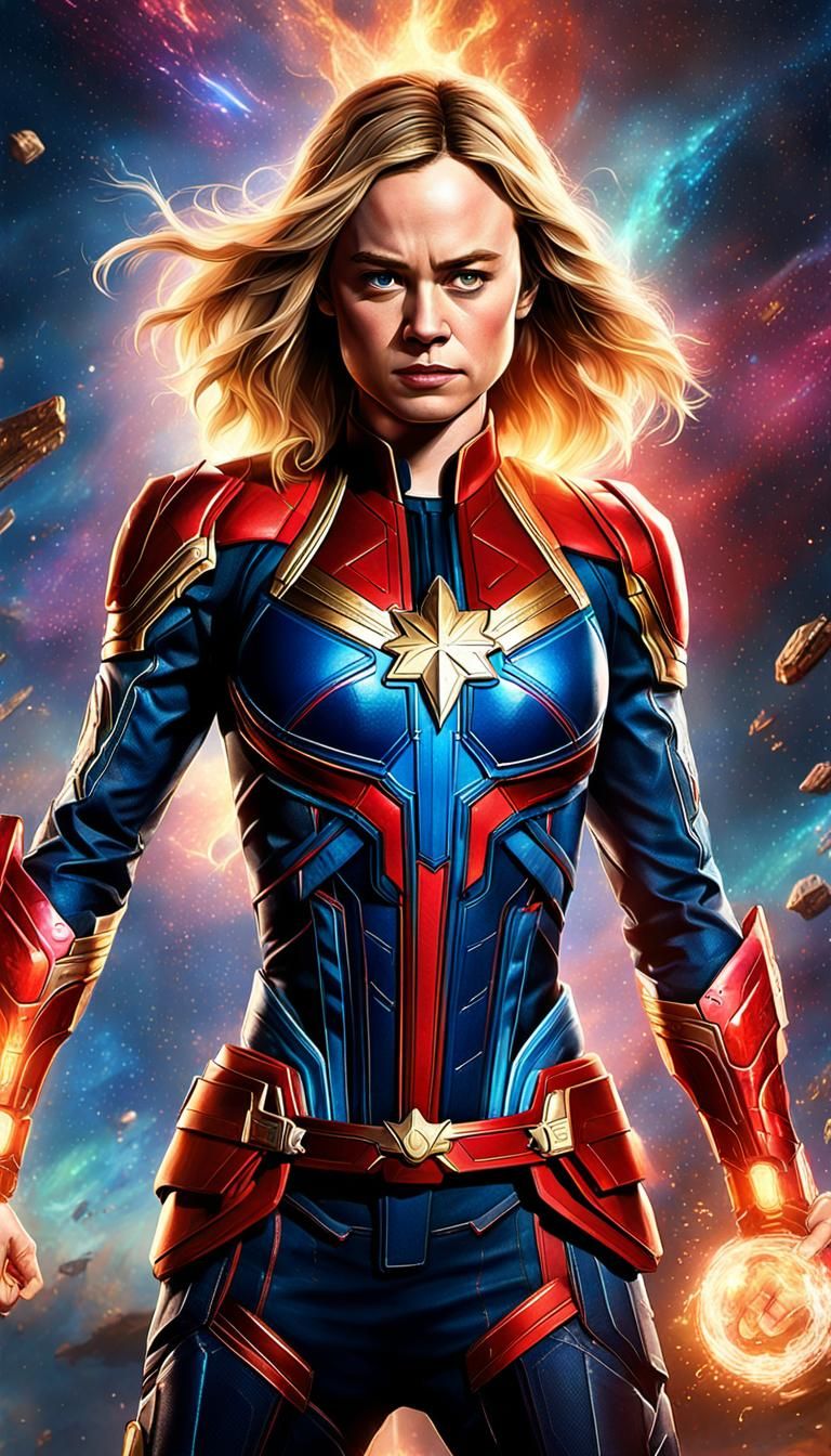 Captain Marvel and Thor Fight Thanos in Space