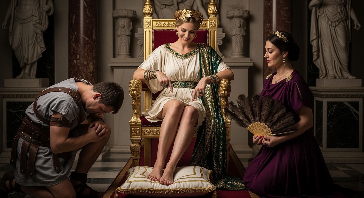 Regal Roman Empress on Gold Throne, Professional Photography