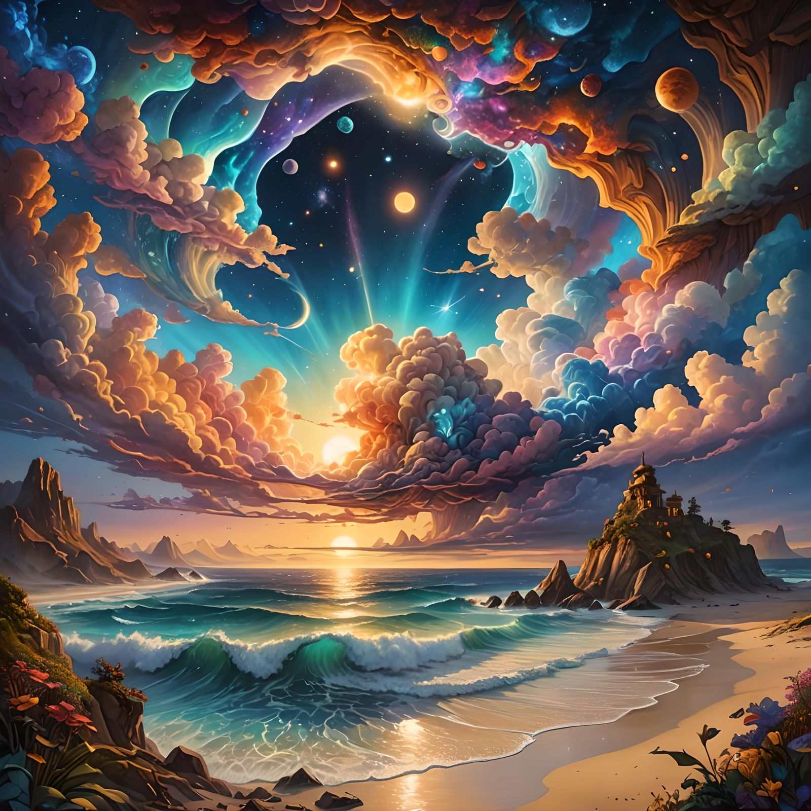 Stellar Beach Fantasy in Hyperrealism