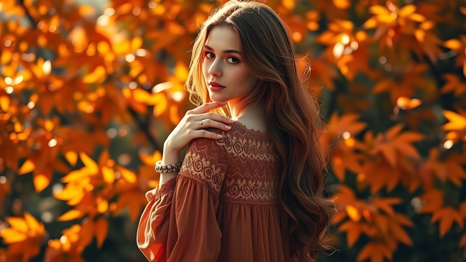 Graceful Tattoo Artist in Autumn Landscape