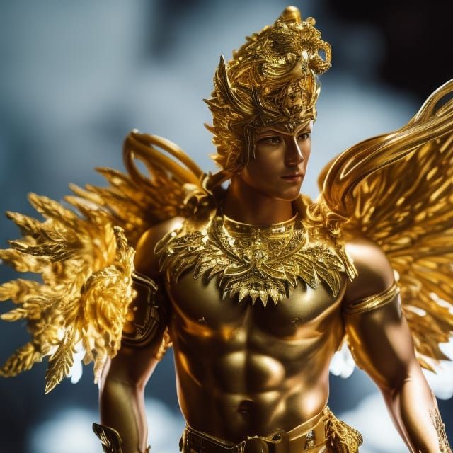 Golden Angel with Sword in Hyperdetailed Digital Art