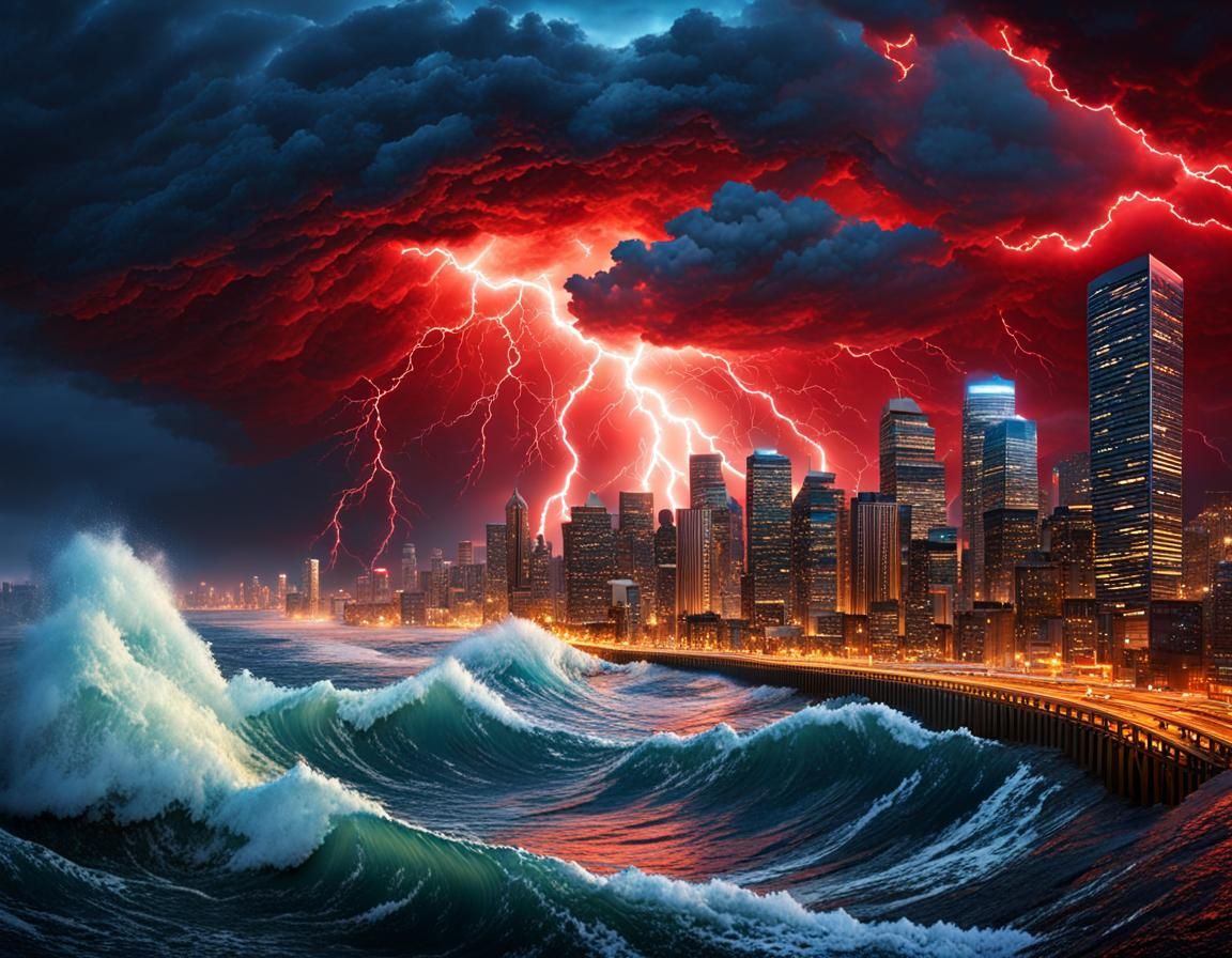 Epic Ocean Wave Crashes into Cityscape