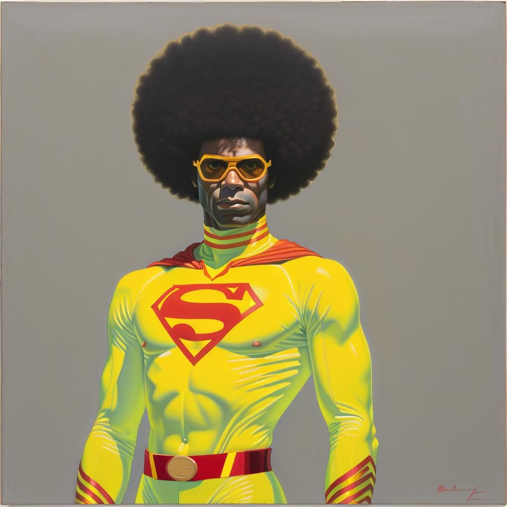 Gouache Self-Portrait with Golden Afro and Neon