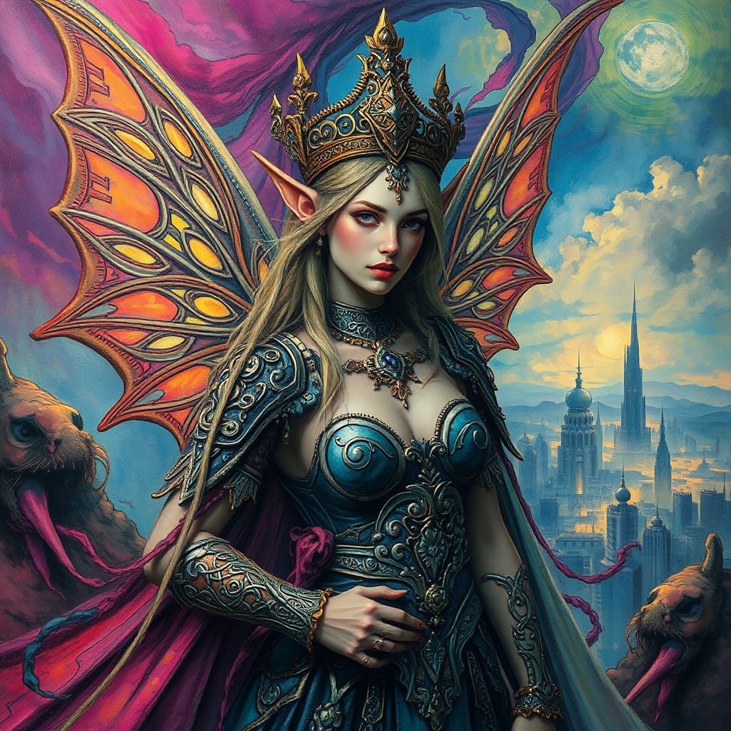 Fairy Elf Queen in Impasto Style with Celtic Armor