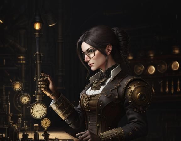 Victorian Anatomist in Steampunk Laboratory