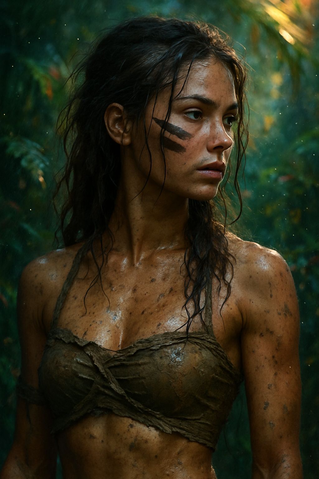 Hyperrealistic Jungle Girl in Dramatic Splash Art Style