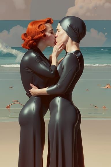Pin-Up in Silk Burkini, Art Nouveau Style