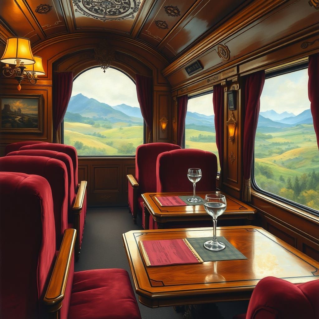 Ethereal Luxury Train Compartment in Whimsical Style