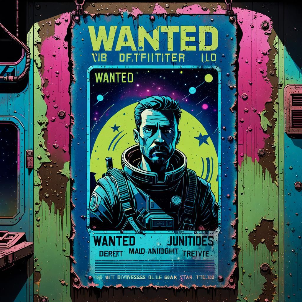 Retro-Futuristic Wanted Poster in Neon Hues
