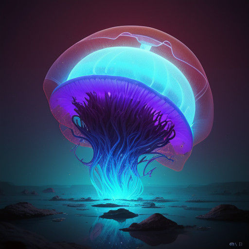 Glowing Martian Jellyfish in Ethereal Dreamlike Landscape