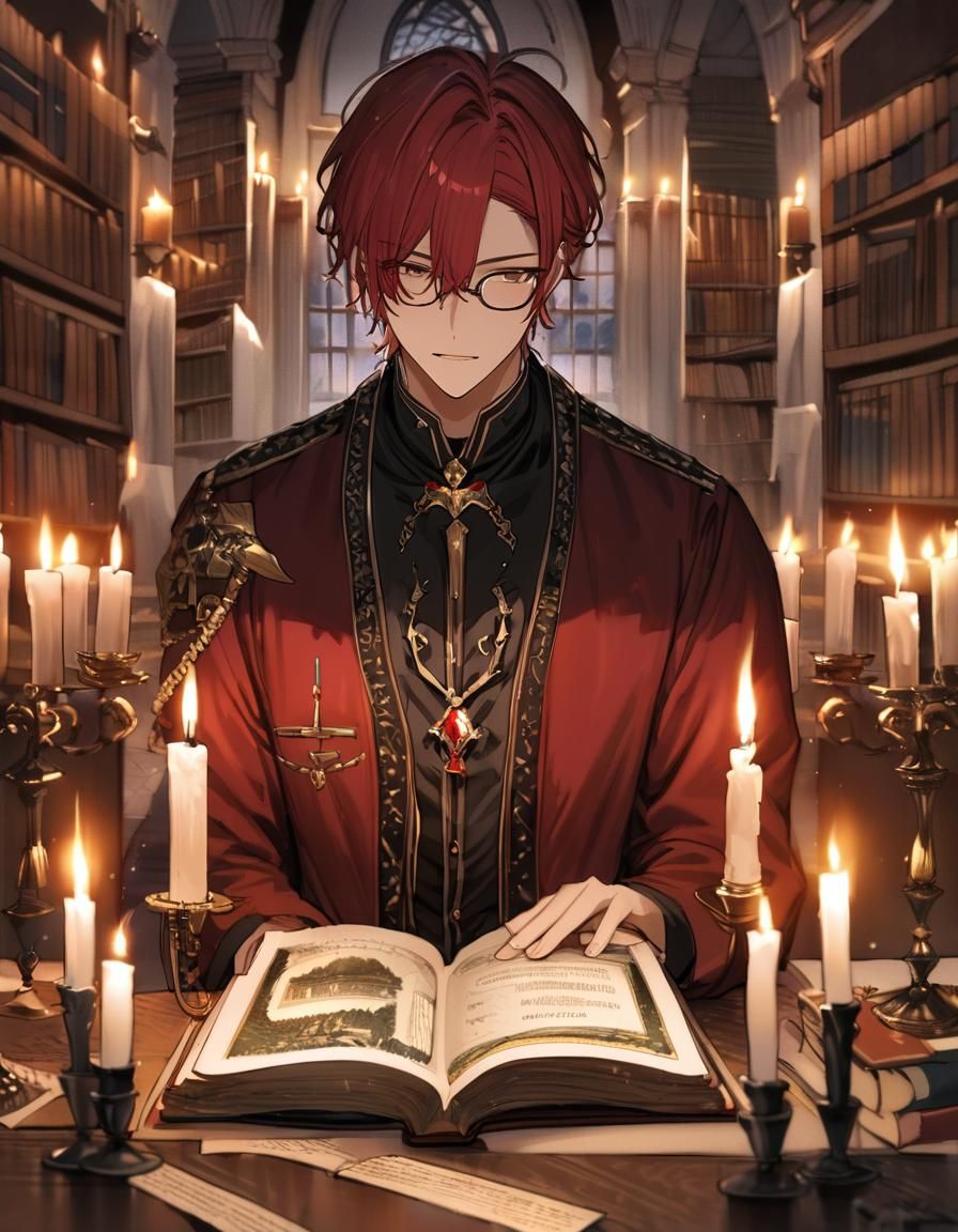 Red-Haired Boy Reads by Candlelight: Fantasy Art