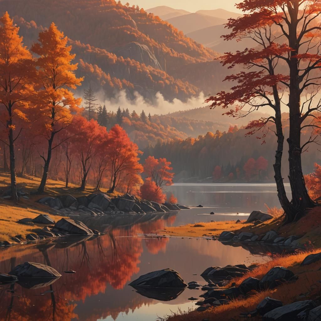 Vermont Lake: Autumnal Panoramic Landscape