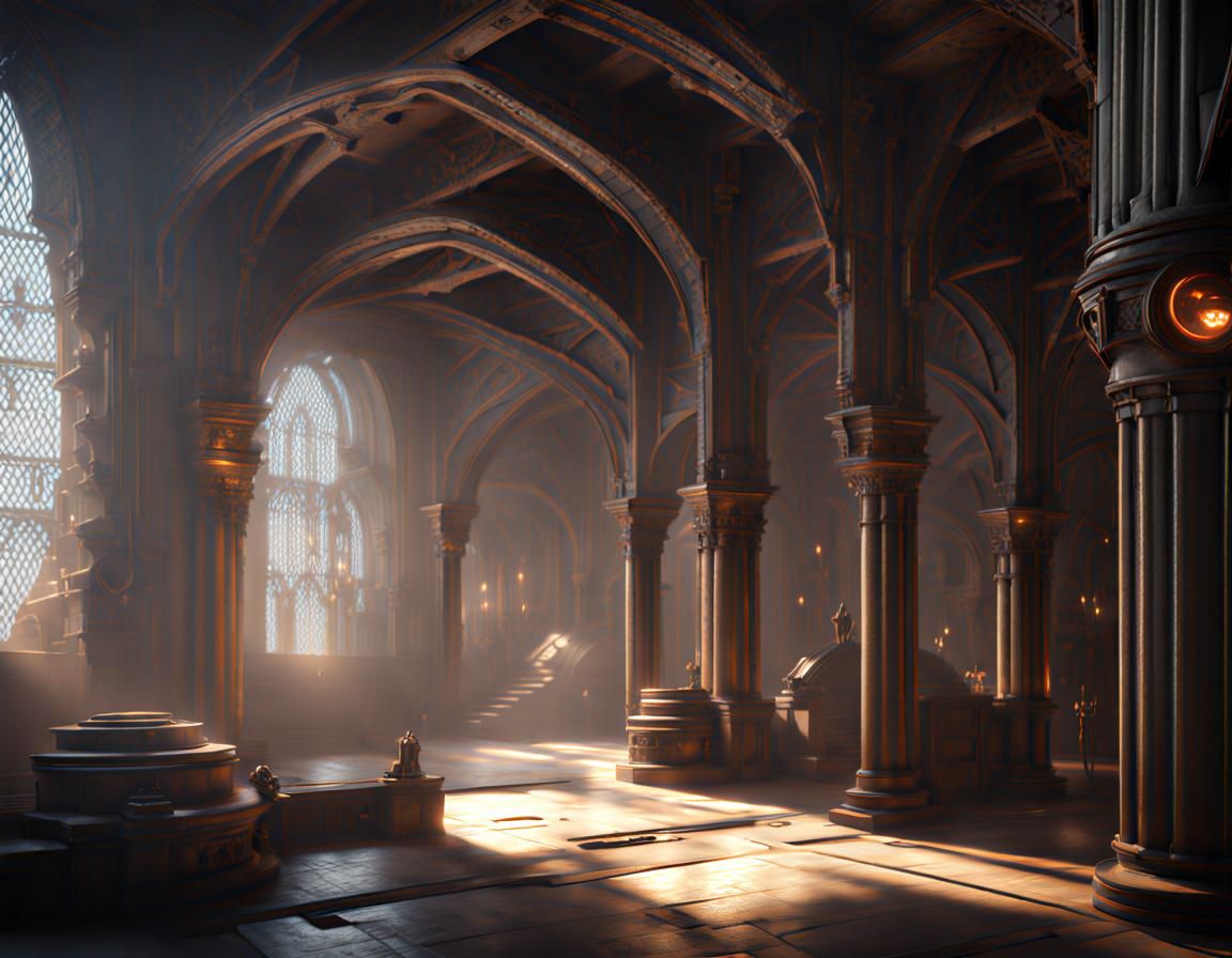 Medieval Sci-Fi Fusion Castle in Digital Art Style