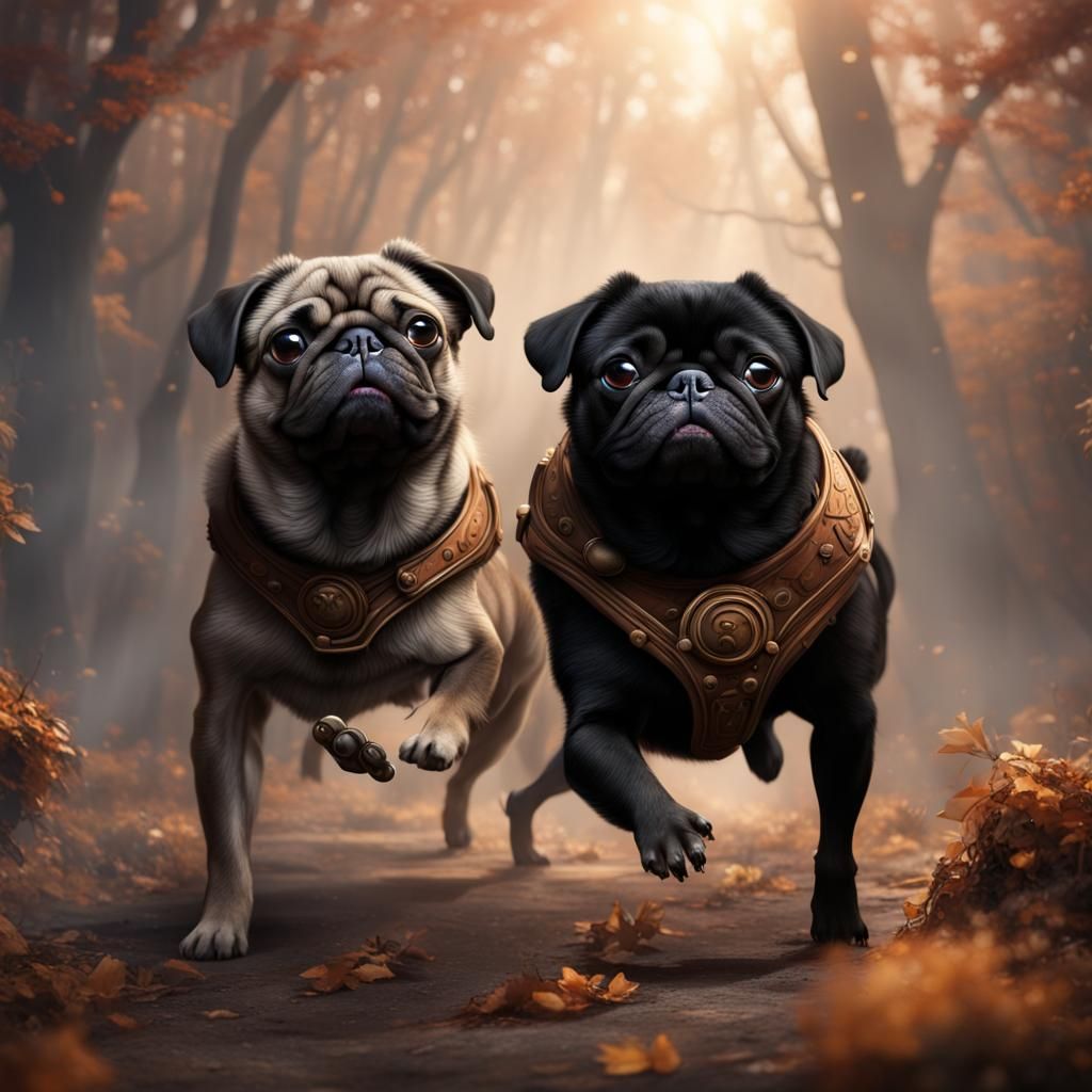 Pugs Play Together: Detailed Fantasy Concept Art