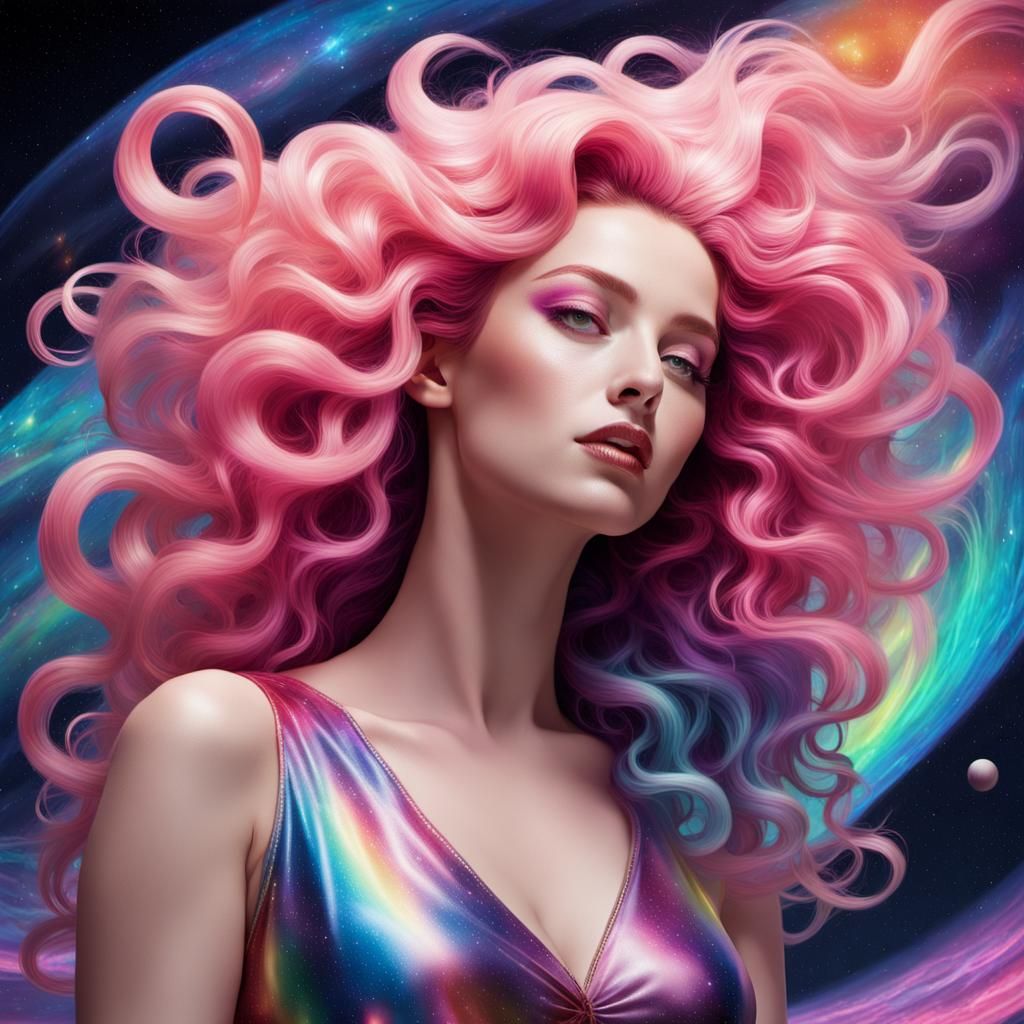 Retro-Futuristic Pin-Up Girl in a Cosmic Galaxy