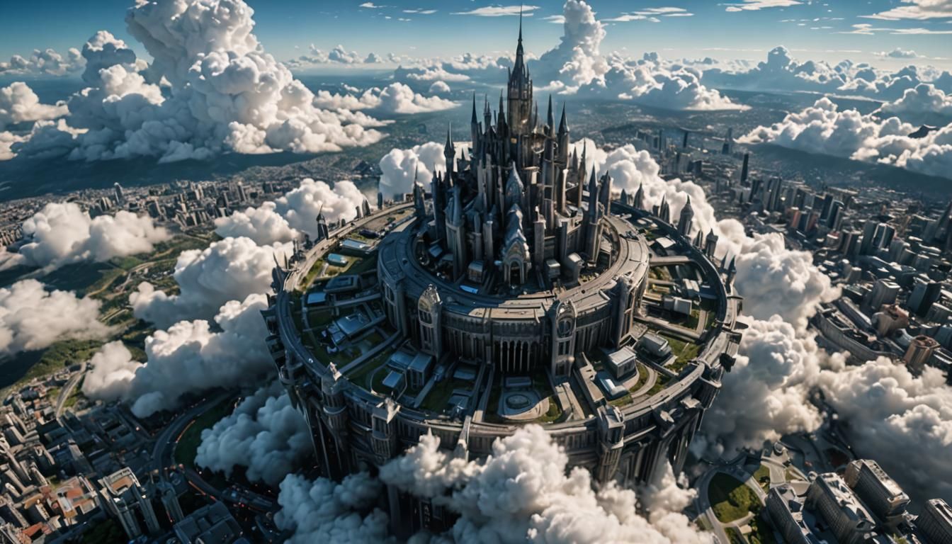 realistic aerial view hdri haikyo haiku photography of asgard alfheim insomnia crown city from final fantasy xv kingsgla...