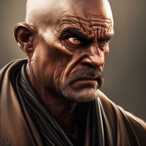 Disgusted Old Man Portrait in Hyperrealism Style