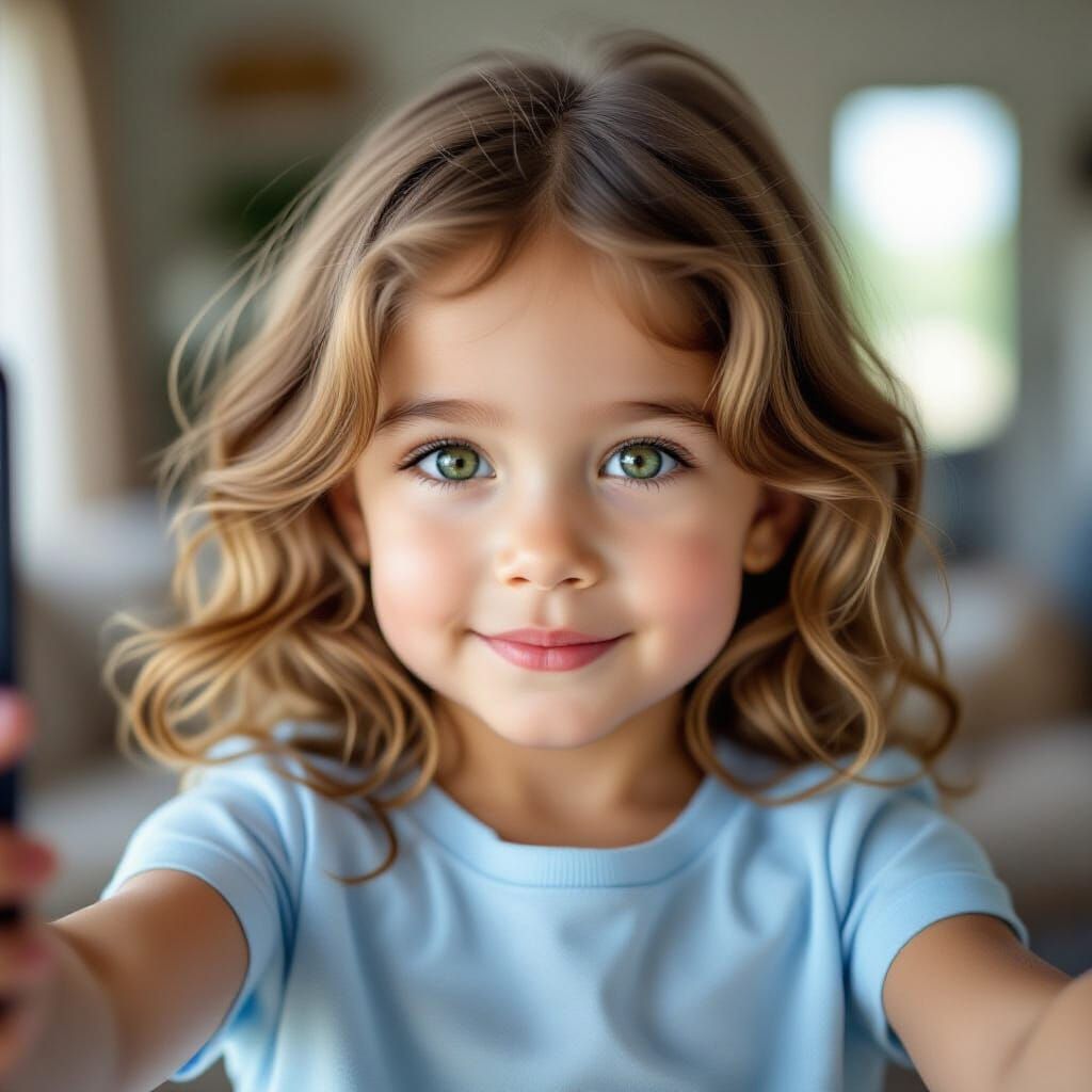 Photorealistic Portrait of a Young Girl Taking a Selfie