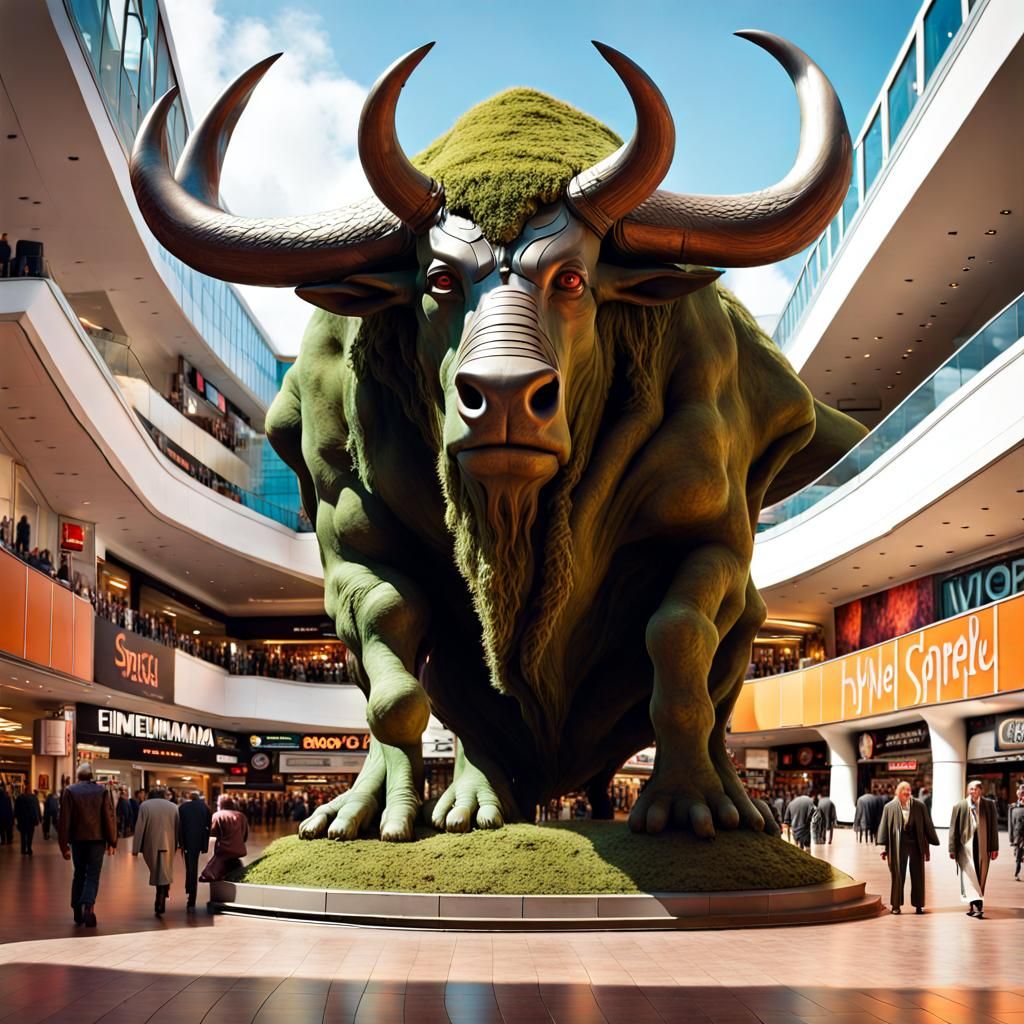 Gigantic Druid Over Birmingham in Retro Sci-Fi Style