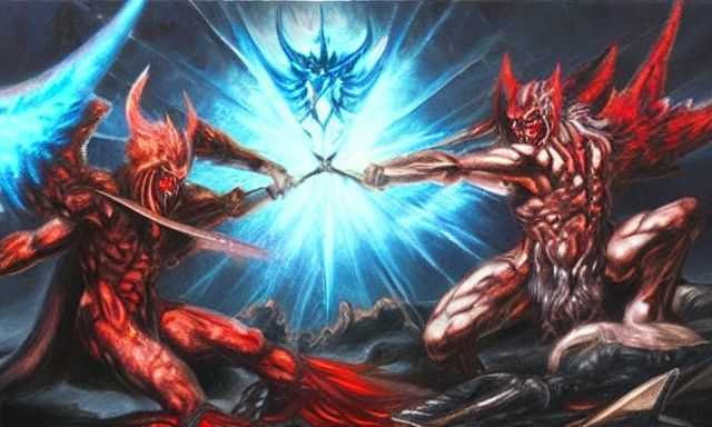 Epic Battle: Demons vs Angels Oil Painting