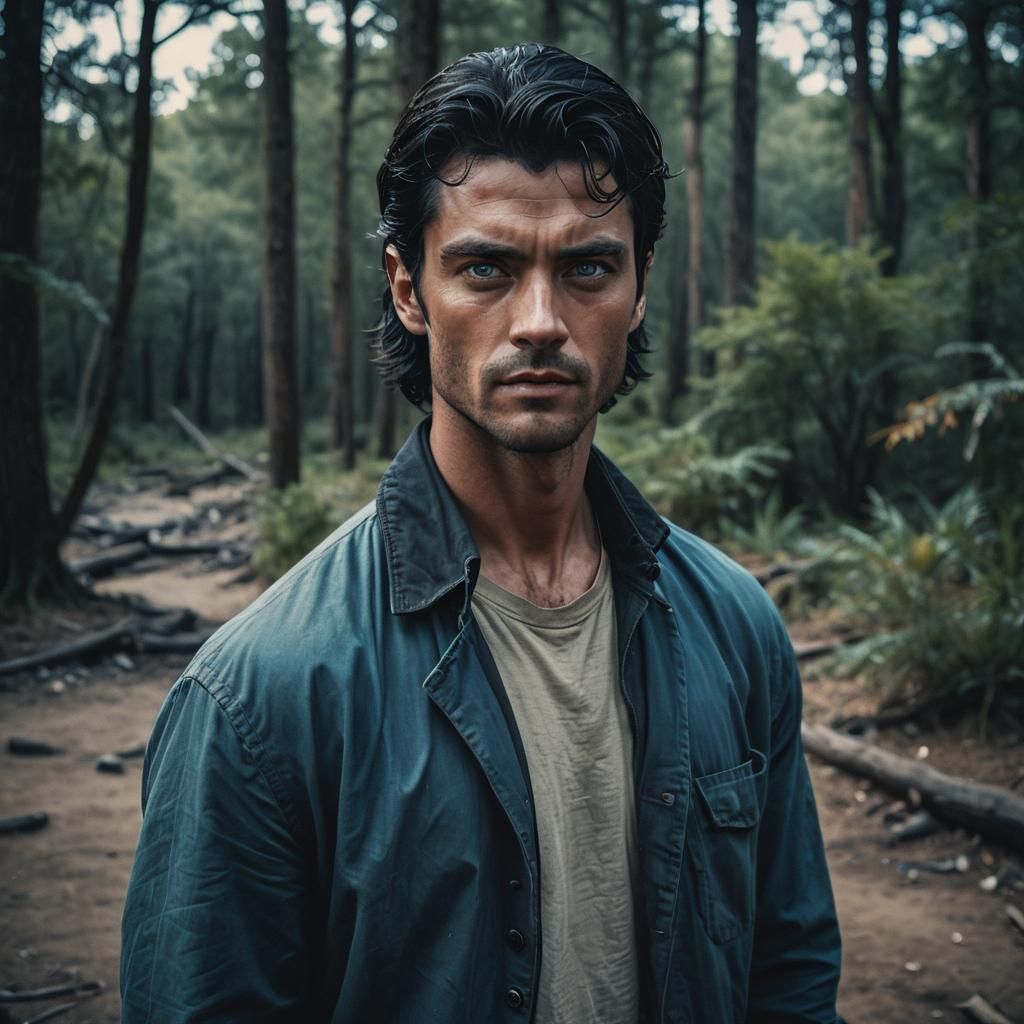 Handsome Man with Dark Aura in Cinematic Style