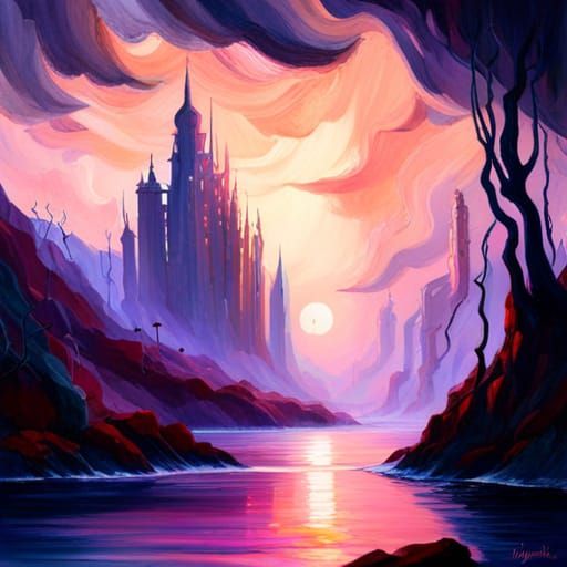 Terrifying Purple Reef: Gloomy Sci-Fi Painting